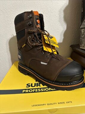 Durable Brown Work Boot with Orange Accents - Men's Safety Boot